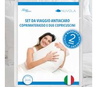 Allergosystem Set da Viaggio Coprimaterasso Antiacaro Matrimoniale 170x200cm e 2 Federe Cuscino Letto con Cerniera 50x80cm MADE IN ITALY - Biancheria da Letto per Trasferte e Vacanze - Linea Nuvola