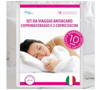 Allergosystem Set da Viaggio Coprimaterasso Antiacaro Matrimoniale 170x200cm e 2 Federe Cuscino Letto con Cerniera 50x80cm Made in Italy - Biancheria da Letto per Trasferte e Vacanze - Linea Sogno