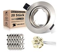 Allesgute Cornice Faretti Led Soffitto GU10,Rotondo Metallo Portafaretto da Incasso, Faretto Incasso per cartongesso Per 68mm LED e Alogeno, Incl. portalampada GU10, Orientabili a 30°,20 Pezzi