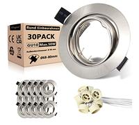 Allesgute Cornice Faretto LED Incasso GU10,Rotondo Metallo Orientabili a 30°, Faretti Led Soffitto Cartongesso Per 68mm Lampe e Alogeno,Portafaretto Incasso Incl. portalampada GU10,30 Pezzi