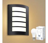 Allesgute Lampada da parete E27 per esterni IP44, lampada da parete quadrata nera opaca in acciaio inox e ABS per pareti esterne, balconi, bagni, inclusa lampadina LED 12W 1200lm luce calda.