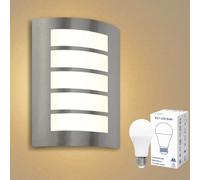 Allesgute Lampada da parete E27 per esterni IP44 quadrata, in acciaio inox spazzolato e ABS per pareti esterne, balconi, bagni, illuminazione scale, inclusa lampadina LED 12W 1200lm luce calda