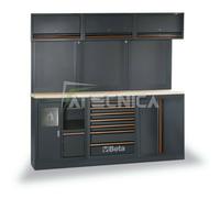 Allestimento arredo officina Beta C45PRO AW piano legno 2m moduli e pensili
