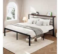Allewie AK-1259BNK - Struttura per letto king size, con testiera da 11,9 cm, struttura resistente, senza bisogno di molle, ripiano marrone, AK-1259BNK