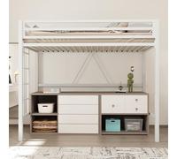 Allewie Letto a soppalco in metallo con guardrail e scala, design salvaspazio per camera da letto e dormitorio, senza bisogno di molle, bianco