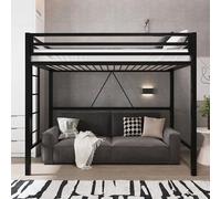 Allewie Letto a soppalco in metallo con guardrail su tutta la lunghezza, design salvaspazio per dormitorio, senza bisogno di molle, nero
