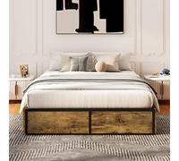 Allewie Struttura del letto con 4 grandi cassetti, struttura letto in metallo resistente, con pediera in legno e 13 robuste doghe di sostegno, senza bisogno di molle, senza rumore