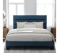 Allewie Struttura letto a piattaforma, colore blu navy, con testiera imbottita in tessuto e doghe in legno resistente, base materasso/molle a cassettone opzionale/facile da montare