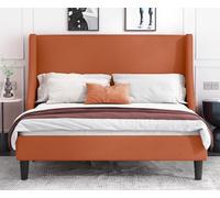 Allewie Struttura letto a piattaforma, con schienale alato, con testiera, supporto a doghe in legno, base materasso, arancione (completa)