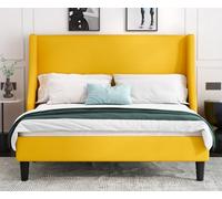 Allewie Struttura letto a piattaforma full size con schienale alare/struttura letto imbottita con testiera/supporto a doghe in legno/fondazione materasso/giallo chiaro (pieno)