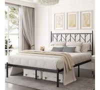 Allewie Struttura letto a piattaforma full size con testiera vintage, 35,5 cm, in metallo, base per riporre oggetti, senza bisogno di molle, facile da montare, moderno, nero