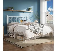 Allewie Struttura letto a piattaforma full size con testiera vintage, 35,5 cm, in metallo, base per riporre oggetti, senza bisogno di molle, facile da montare, moderno, bianco
