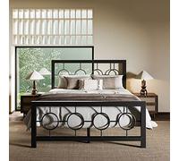 Allewie Struttura letto a piattaforma in metallo con testiera in stile moderno e vintage, senza bisogno di molle, facile da montare, senza rumori, colore nero