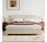 Allewie Struttura letto full size con testiera regolabile, letto a piattaforma imbottita con doghe in legno, base per materasso resistente, senza bisogno di molle, silenzioso, facile da montare, beige