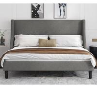 Allewie Struttura letto king size a piattaforma con testiera imbottita, schienale moderno deluxe con schienale alare, supporto a doghe in legno, base per materasso, grigio chiaro