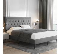Allewie Struttura letto king size imbottita con testiera regolabile, trapuntata con bottoni, supporto a doghe in legno, facile da montare, grigio chiaro