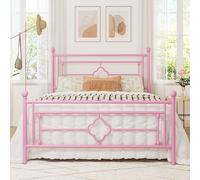Allewie Struttura letto matrimoniale in metallo con testiera e pediera vintage vittoriana/base materasso/contenitore sotto il letto/senza bisogno di molle scatole/silenzioso/facile da montare, rosa