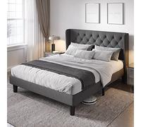 Allewie Struttura letto queen size con testiera alare trapuntata con bottoni, moderna struttura imbottita con robusto supporto a doghe in legno massello, senza bisogno di molle, silenziosa, facile da