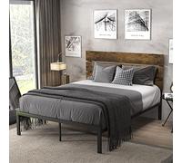 Allewie Struttura letto queen size con testiera in legno e doghe in metallo, base per materasso in stile rustico rustico/molle a cassetta/supporto a doghe in metallo resistente/facile da montare