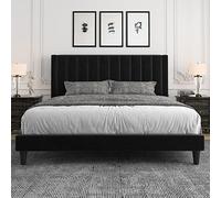 Allewie Struttura per letto king size, rivestita in velluto, con testiera trapuntata a canali verticali/doghe in legno robuste/struttura per letto a piattaforma/fondazione materasso/molle opzionali