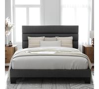 Allewie - Struttura per letto queen size con testiera imbottita in tessuto e supporto per doghe in legno, base completamente imbottita, non richiede molle molle, facile da montare, grigio scuro
