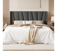 Allewie Telaio letto king size con testiera geometrica, moderno letto imbottito con doghe in legno, senza necessità di doghe in legno, montaggio facile, grigio scuro