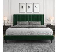 Allewie Telaio per letto king-size in velluto con testiera capitonné a canale verticale, doghe in legno resistenti, telaio per letto a piattaforma, base per materasso, rete opzionale