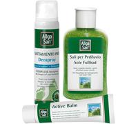 AllgaSan - Kit Cura per Piedi e Pelle Secca - Trattamento Idratante e Rigenerante con Protezione e Rinfrescamento - Sali per Pediluvio 350g + Active Balm 100ml + DeoSpray Trattamento 150ml