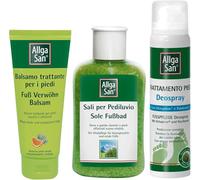 AllgaSan - Kit Cura per Piedi Stanchi e Sensibili - Trattamento Idratante, Rilassante, Nutriente e Rigenerante - Sali per Pediluvio 350g + Balsamo Trattante 100ml + DeoSpray Trattamento 150ml