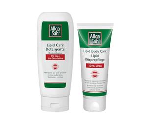 AllgaSan - Kit Detersione e Cura Pelle Secca e Sensibile - Idratazione e Rigenerazione per Nutrire e Proteggere - Lipid Care Detergente 200ml + Lipid Body Care 100ml