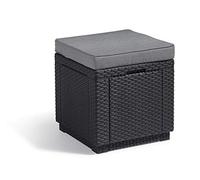 Allibert by Keter Cube - Sgabello con vano portaoggetti, con Coperchio Rimovibile, Effetto Rattan Piatto, Resistente alle intemperie, 42 x 42 x 39 cm, Colore: Grigio