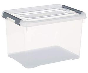 Allibert Curver Scatola portaoggetti con coperchio “Handy Plus”, trasparente/argento, 20 litri