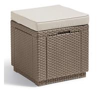 Allibert di Keter » Sgabello a cubo con vano portaoggetti, cappuccino, cuscino incluso, coperchio rimovibile, effetto rattan piatto, resistente alle intemperie, 42x42x39 cm