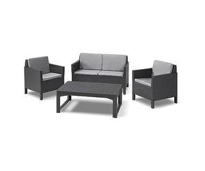 Allibert Poltrona Lounge Chicago di Divano Set con Schienale Cuscino Lyon Tavolo, Grafite/Cool Grigio, 129 x 65 x 75 cm, 232949