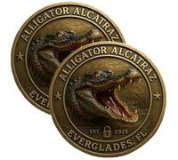 Alligator Alcatraz Challenge Coin, Florida Everglades No-Escape Metal Coins Collectible with Ferocious Gator Pattern, 2025 New Funny Gator Design, Novelty Gift for History Buffs Florida Lovers(2PCS)