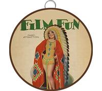 Allijune 1930 Film Fun Sign Pinup Girl in Native American Chief Indian Dress,Metal Sign Tin,Round Metal Tin Sign 6 X 6 Inch
