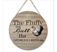 Allijune Divertente cartello in latta con scritta "The Fluffy Butt Hut Last One in is A Rotten Egg" (lingua italiana non garantita)