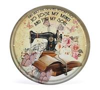Allijune Targa con scritta in inglese "Hobby Sign and Into The Sewing Room I Go to Loose My Mind and Find My Soul", decorazione artistica da parete per amanti del cucito, targa rotonda in latta da