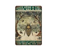 Allijune Targa in latta con api - Once Upon A Time There was A Girl Who Really Loved Bees It was Me The End, decorazione per la casa, stile retrò, fattoria, bar, garage, 30,5 x 40,6 cm