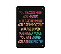 Allijune Targa in latta con scritta in inglese "You Belong Here Teacher, Diversity Classroom, Pride Rainbow, Teacher, in This Classroom, You are", stile retrò, decorazione per casa e bar, 20,3 x 30,5