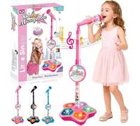 Allin-One - Microfono giocattolo 5 in 1 per bambini a forma di stella, con supporto, Bluetooth, altezza regolabile, microfono per karaoke con musica e luce, per Natale e compleanno, ragazze e ragazzi