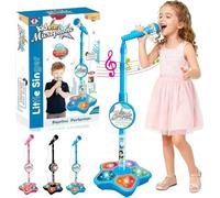 Allin-One - Microfono giocattolo 5 in 1 per bambini a forma di stella, con supporto, Bluetooth, altezza regolabile, microfono per karaoke con musica e luce, per Natale e compleanno, ragazze e ragazzi