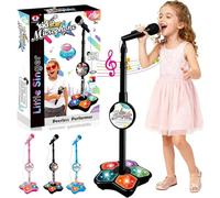 Allin-One - Microfono giocattolo 5 in 1 per bambini a forma di stella, con supporto, Bluetooth, altezza regolabile, microfono per karaoke con musica e luce, per Natale e compleanno, per ragazze e