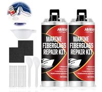 AllisWay Kit Riparazione Vetroresina Bianco, Kit Vetroresina, Gelcoat Bianco Nautica, Adatto per Barche, Moto d'Acqua, Yacht, Tavole da Surf, Kayak, Impermeabile e Resistente all'Usura, 50 ml×2