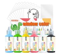 AllisWay Window Color Set, Colori per Vetro 6 x 22 ml, Colori per Finestre e 50 Modelli di Stampe Animalier, Adatto a Superfici Lisce Come Vetro, Specchi, Piastrelle, Divertimento Fai Da Te