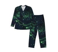 Alliya Set pigiama a maniche lunghe da uomo Glow In The Dark Night Sleep Relax Viaggio Pigro Weekend Set Due Pezzi, Nero , S