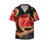 Alliya Slices of Watermelon - Camicia da uomo a maniche corte, casual, alla moda, casual, da lavoro, Nero , L