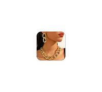 AllJunction Set di collana e orecchini in oro grosso alla moda con catena a maglie cubane spesse collane girocollo grandi orecchini pendenti accessori set di gioielli per le donne, Large, Zinco