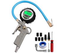 ALLmeter Manometro Digitale per Pressione Pneumatici 0-200PSI con Attacco Europeo, Display LCD Retroilluminato, PSI/BAR/KPA/KG/CM², Set 11 Accessori per Auto Moto Bici Compressore Aria