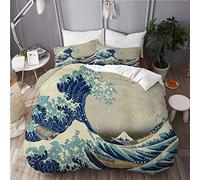 ALLMILL Set Biancheria da Letto,La Grande Onda Giapponese Hokusai Dipinto sotto un'onda al Largo di Kanagawa,Set Copripiumino in Microfibra con Federa,3PCS,1 Copripiumino 200 x 200cm+2 federe 50x80cm
